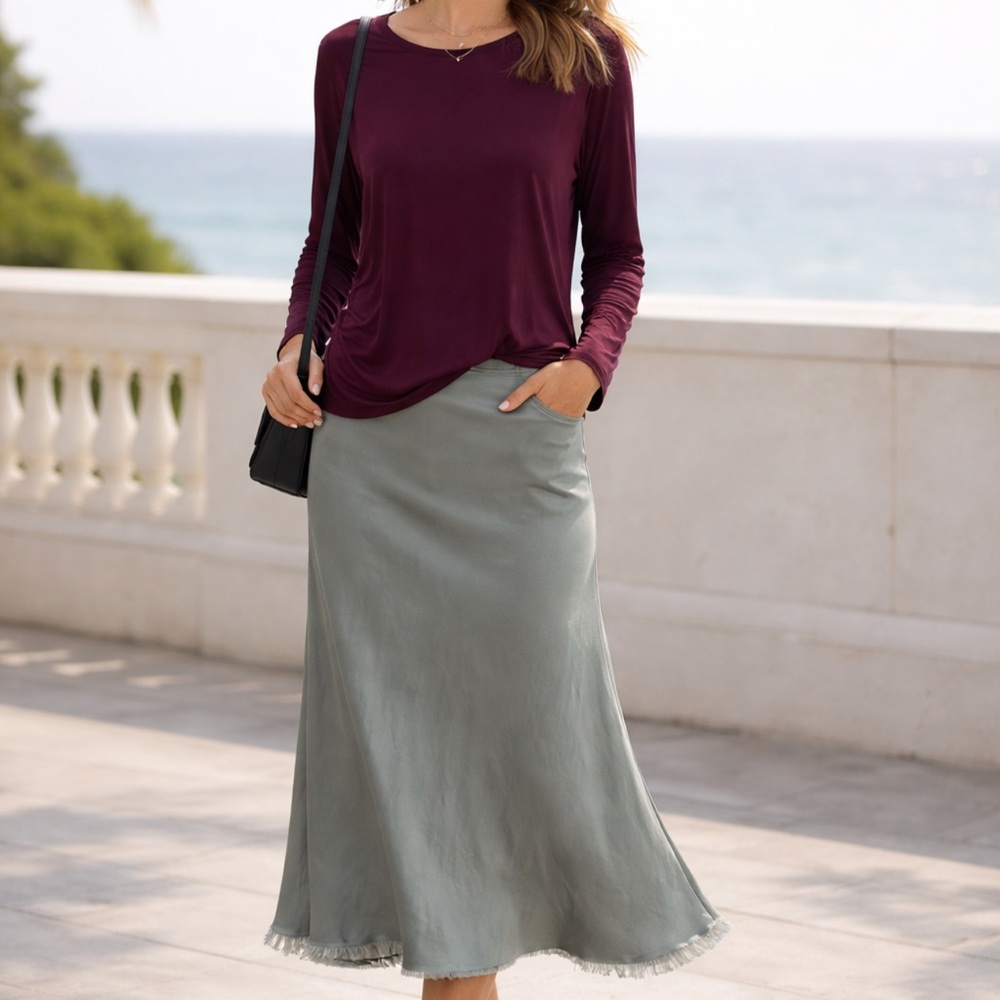 Blue Satin Maxi Skirt